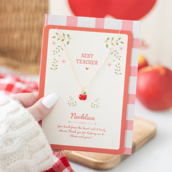 Eleanoras Best Teacher Apple Necklace on Greeting Card 
