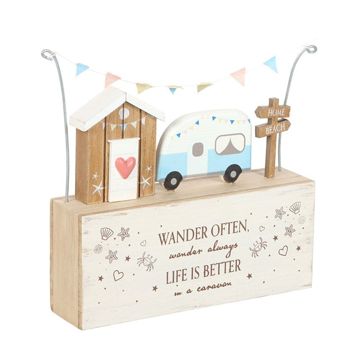 Eleanoras Wander Often Beach Hut Caravan Wooden Ornament 