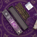 Amethyst lavender incense sticks with packaging on a white background