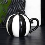 Eleanoras Black and White Striped Pumpkin Lidded Mug Mugs
