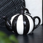 Eleanoras Black and White Striped Pumpkin Teapot 