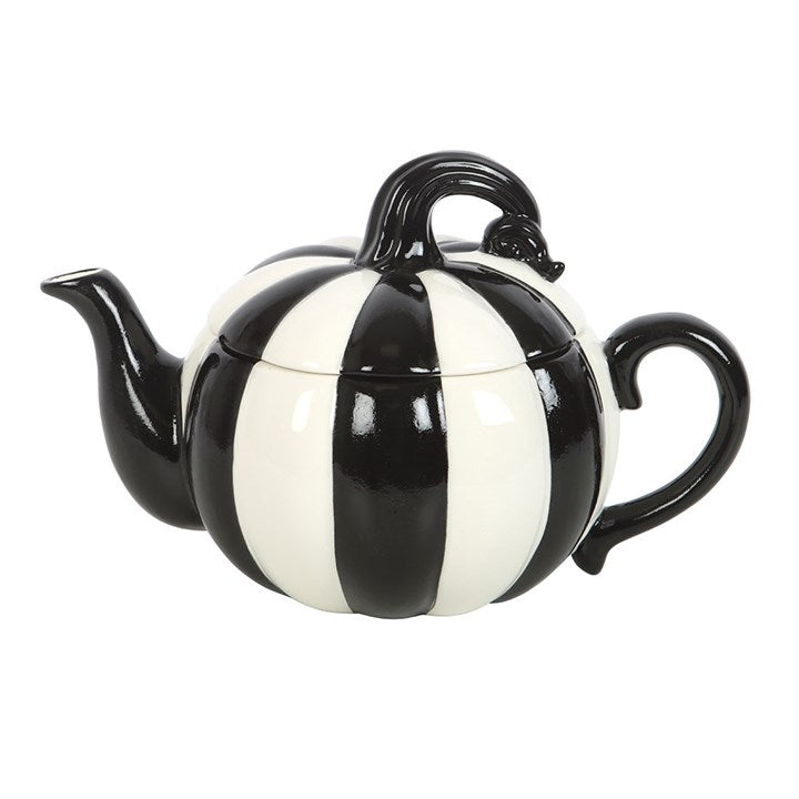 Eleanoras Black and White Striped Pumpkin Teapot 
