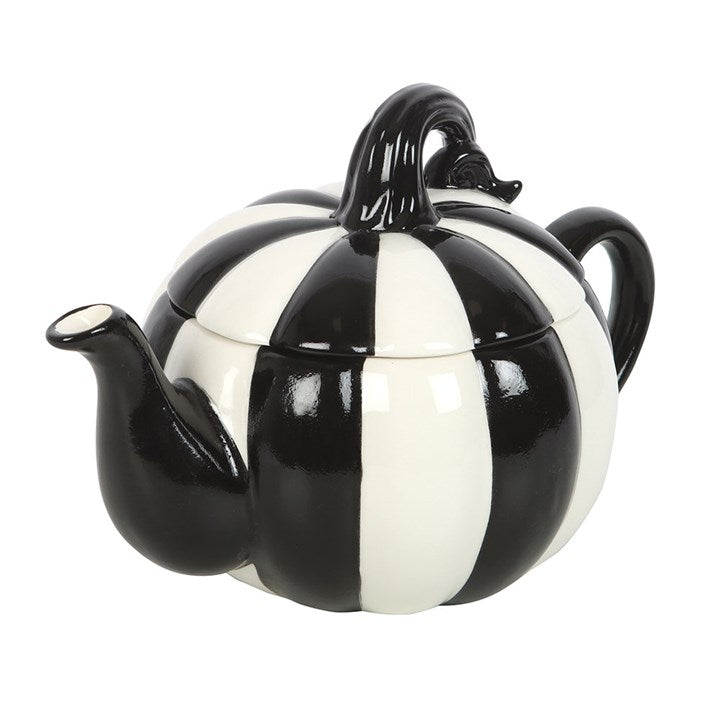 Eleanoras Black and White Striped Pumpkin Teapot 