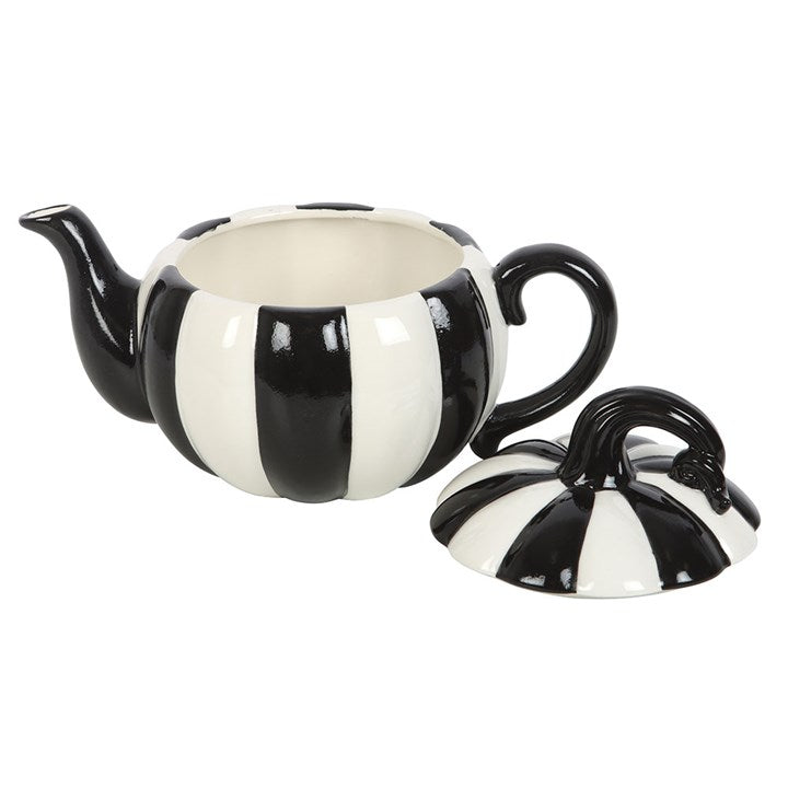 Eleanoras Black and White Striped Pumpkin Teapot 