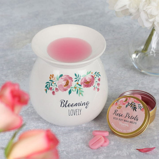 LARGE BLOOMING LOVELY WAX MELT BURNER GIFT SET