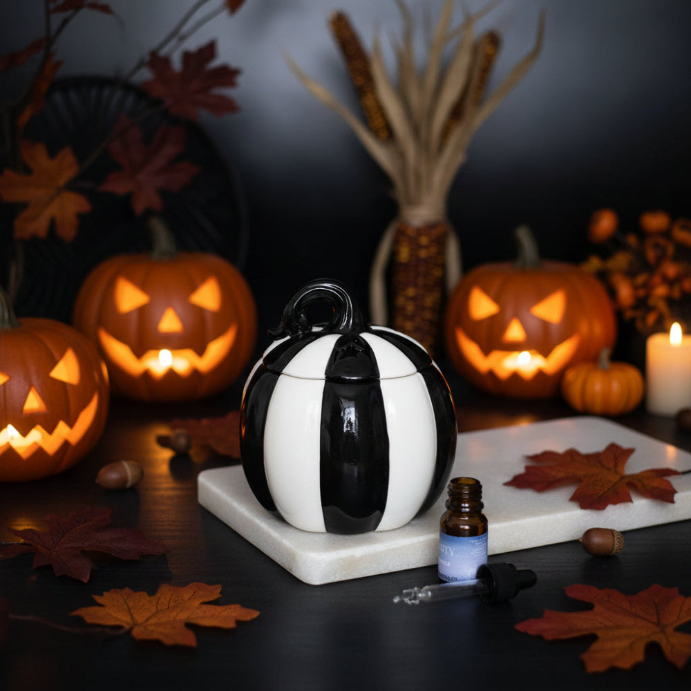 Eleanoras Black and White Striped Pumpkin Oil Burner Oil Burners