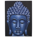 Blue Buddha head painting on a black background