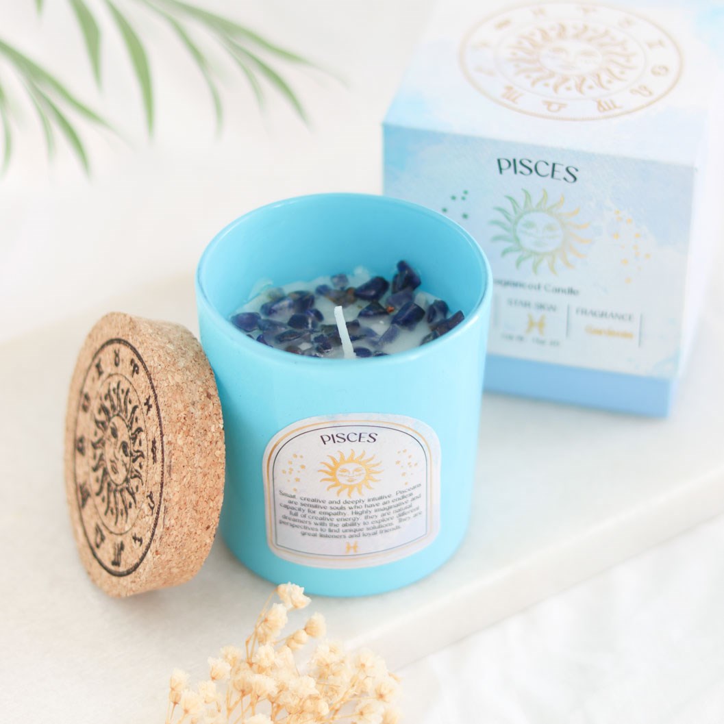 Eleanoras PISCES GARDENIA GEMSTONE ZODIAC CANDLE Candles - Scented