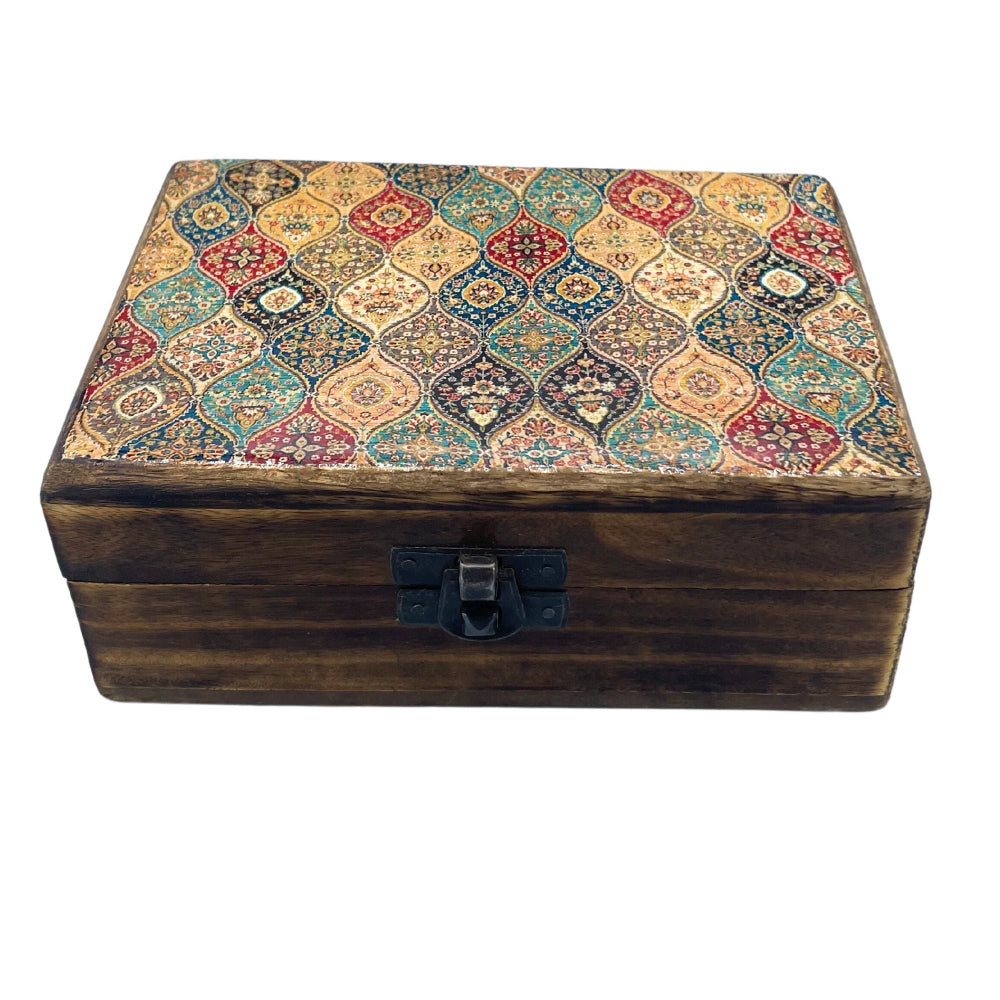 Traditional Pattern Medium Ceramic Glazed Wood Box