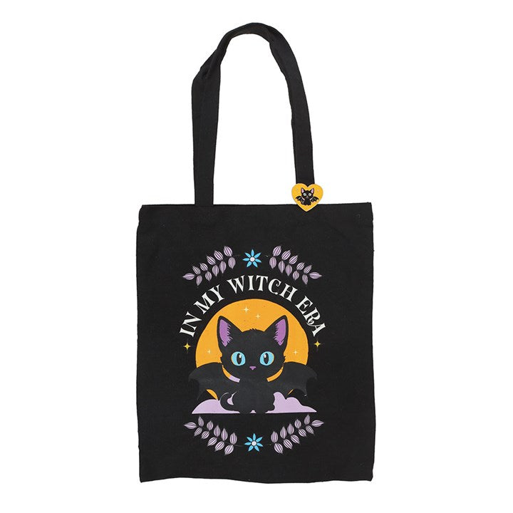 Eleanoras In My Witch Era Bat Cat Polycotton Tote Bag with Enamel Pin Totes & Shopping Bags