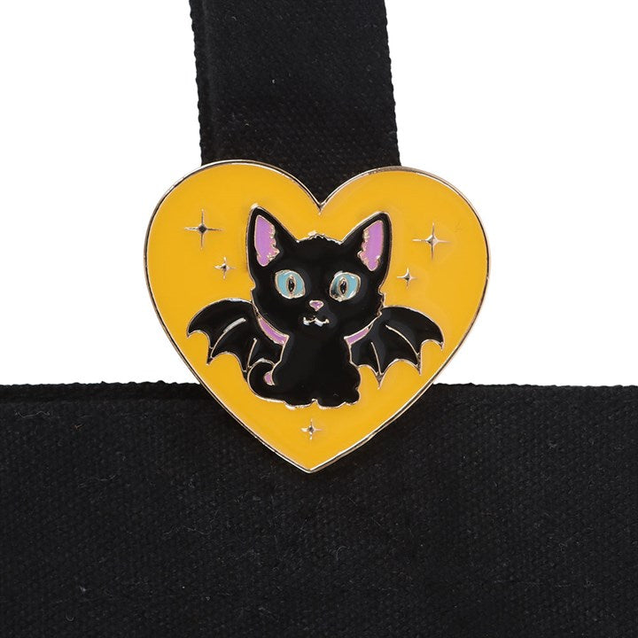 Eleanoras In My Witch Era Bat Cat Polycotton Tote Bag with Enamel Pin Totes & Shopping Bags