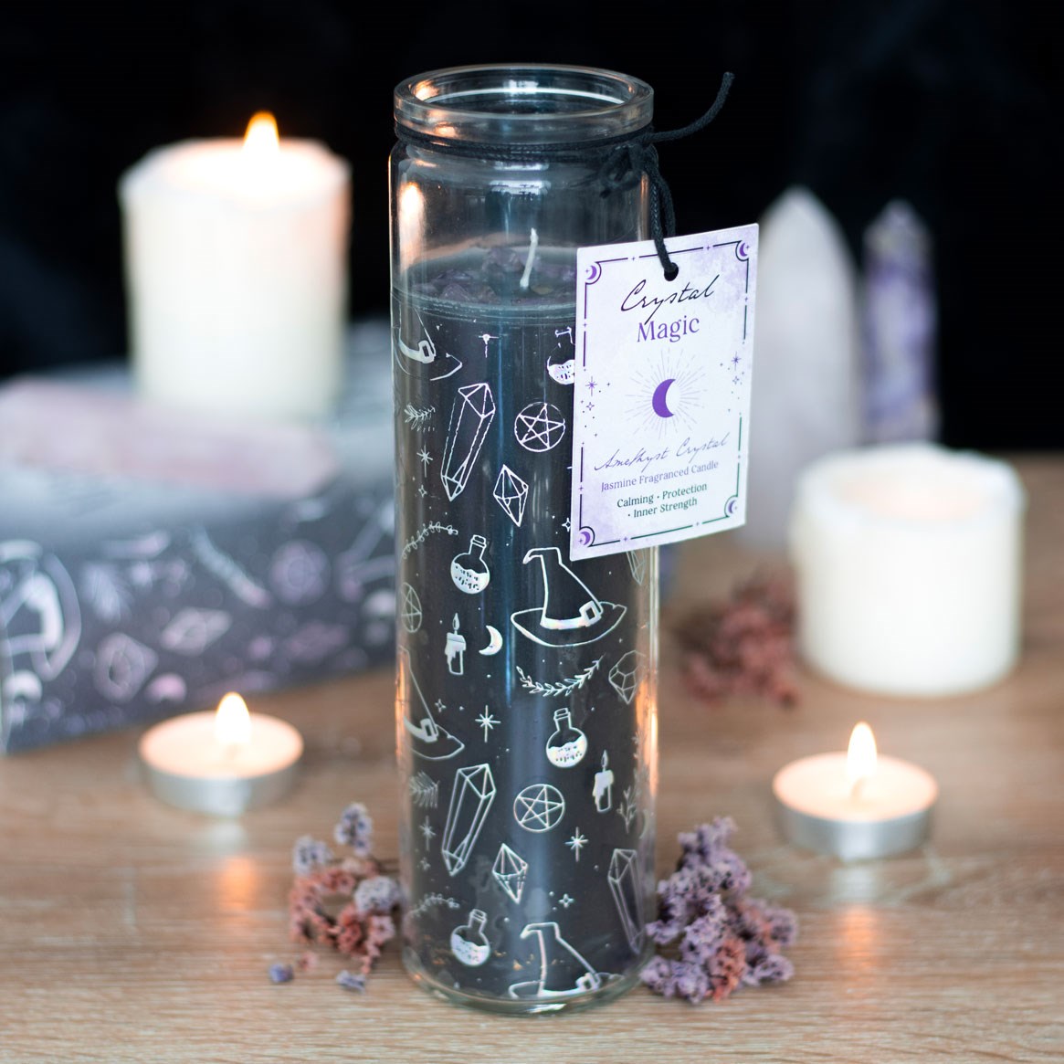 Eleanoras Crystal Witch Jasmine Tube Candle With Amethyst Chips Candles