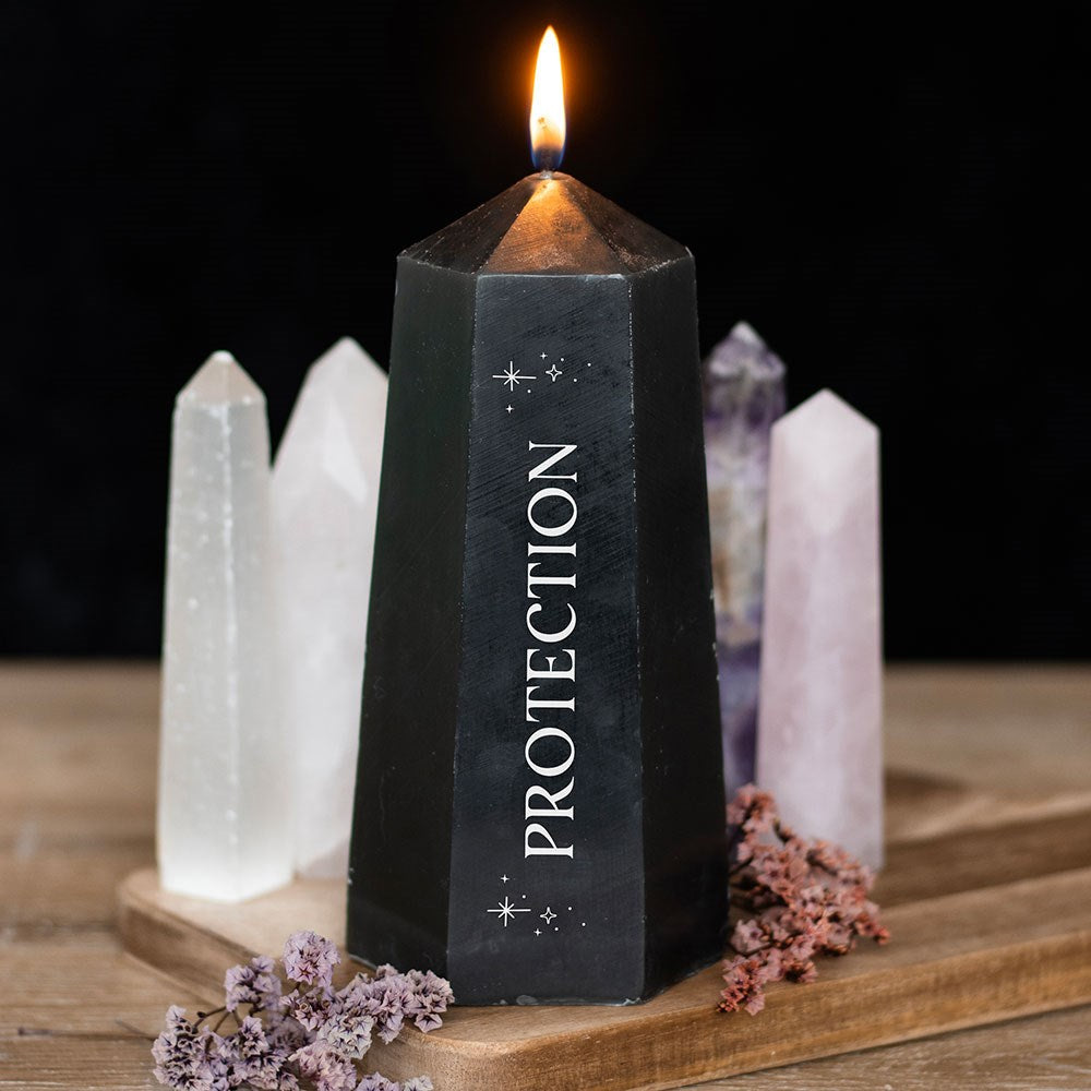 Eleanoras Protection Crystal Candle With Rough Black Obsidian Candles