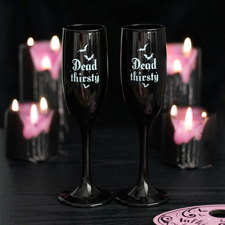 Eleanoras Set of 2 Dead Thirsty Champagne Flutes Glassware