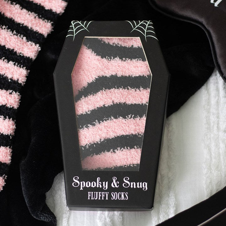 Eleanoras Pink and Black Striped Socks in Coffin Gift Box Socks