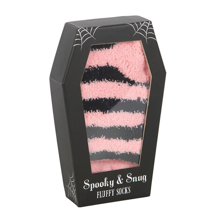 Eleanoras Pink and Black Striped Socks in Coffin Gift Box Socks