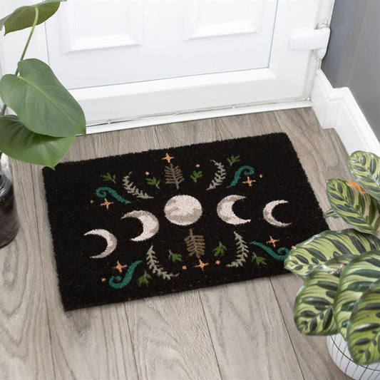 DARK FOREST MOON PHASE BLACK DOORMAT