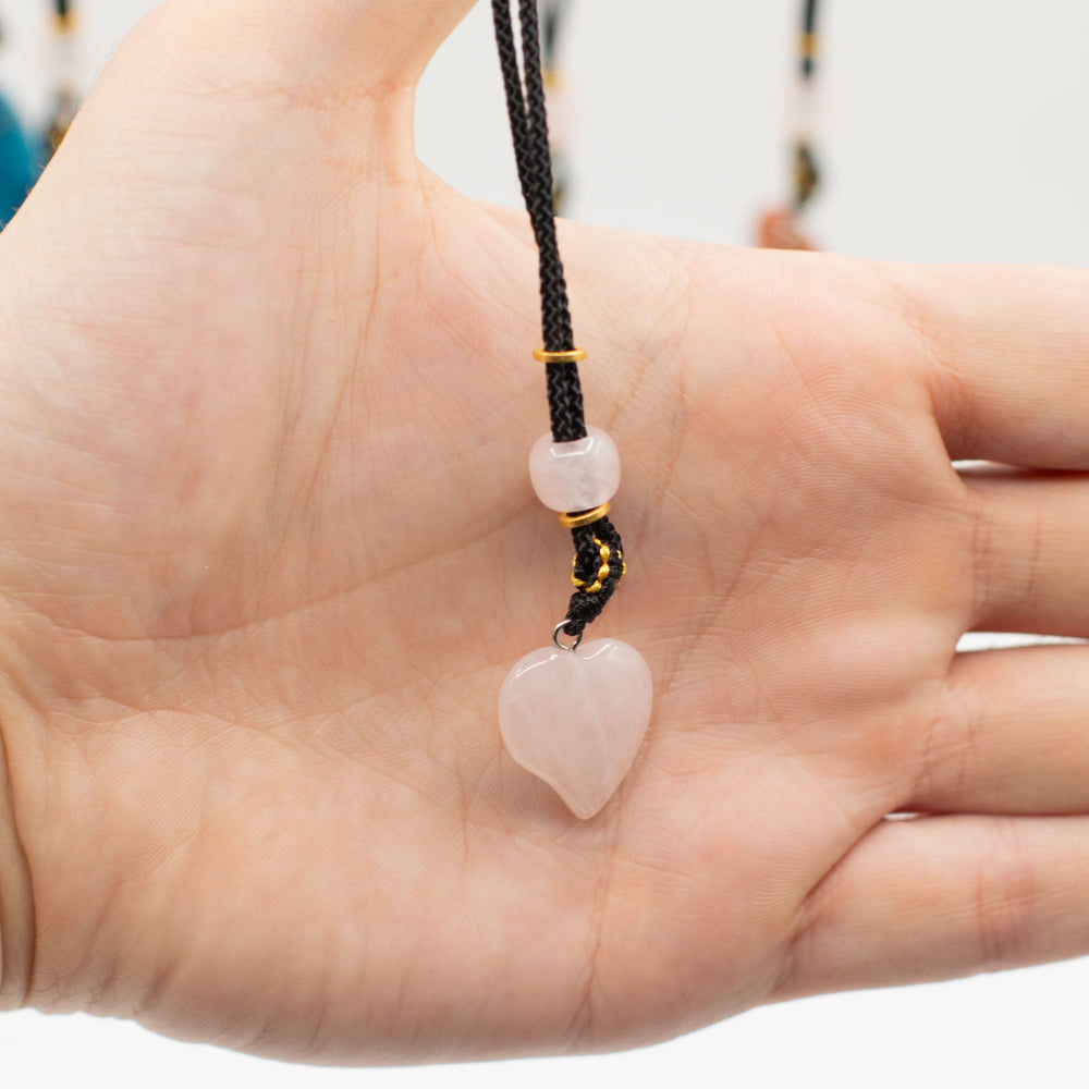 Rose Quartz Heart Cord Necklace Gemstone Pendant