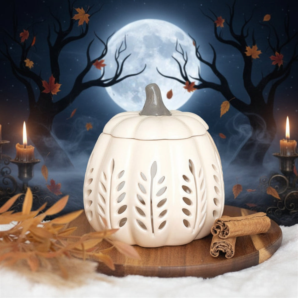 Eleanoras Cream Leaf Cut Out Pumpkin Oil Burner and Wax Warmer 