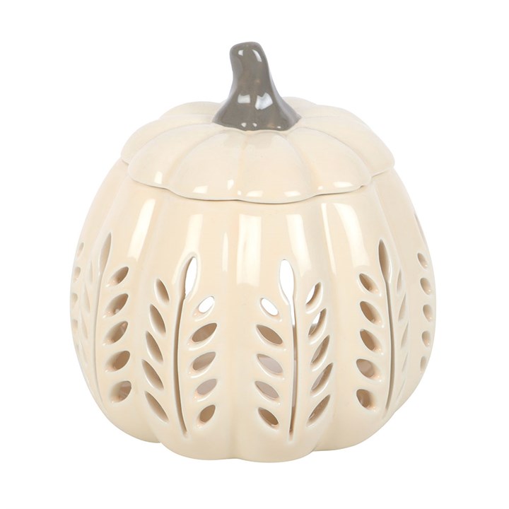 Eleanoras Cream Leaf Cut Out Pumpkin Oil Burner and Wax Warmer 