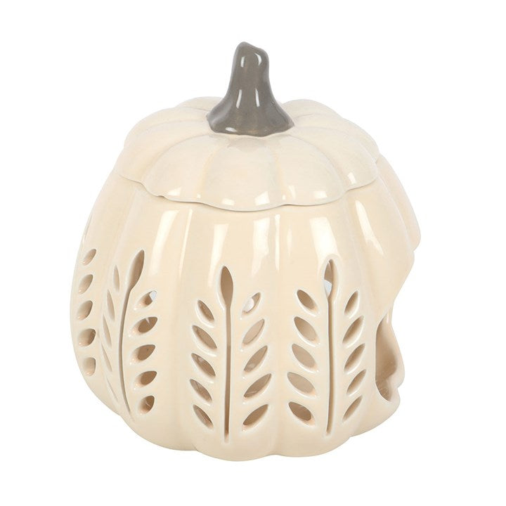 Eleanoras Cream Leaf Cut Out Pumpkin Oil Burner and Wax Warmer 