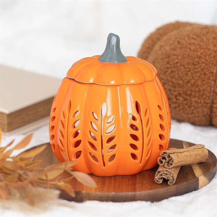 Eleanoras Orange Leaf Cut Out Pumpkin Oil Burner and Wax Warmer 
