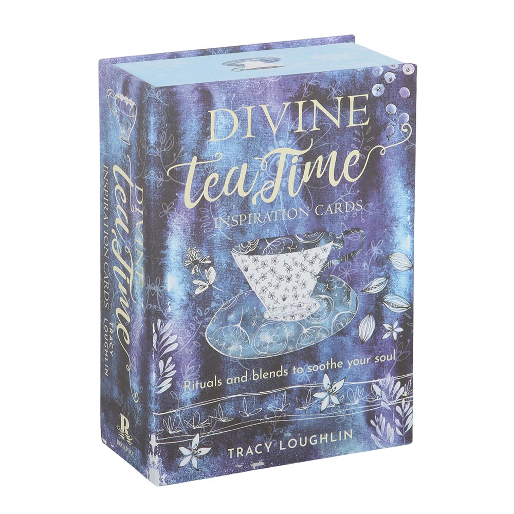 Box of 'Divine Tea Time' inspiration cards with a tea cup design on a white background