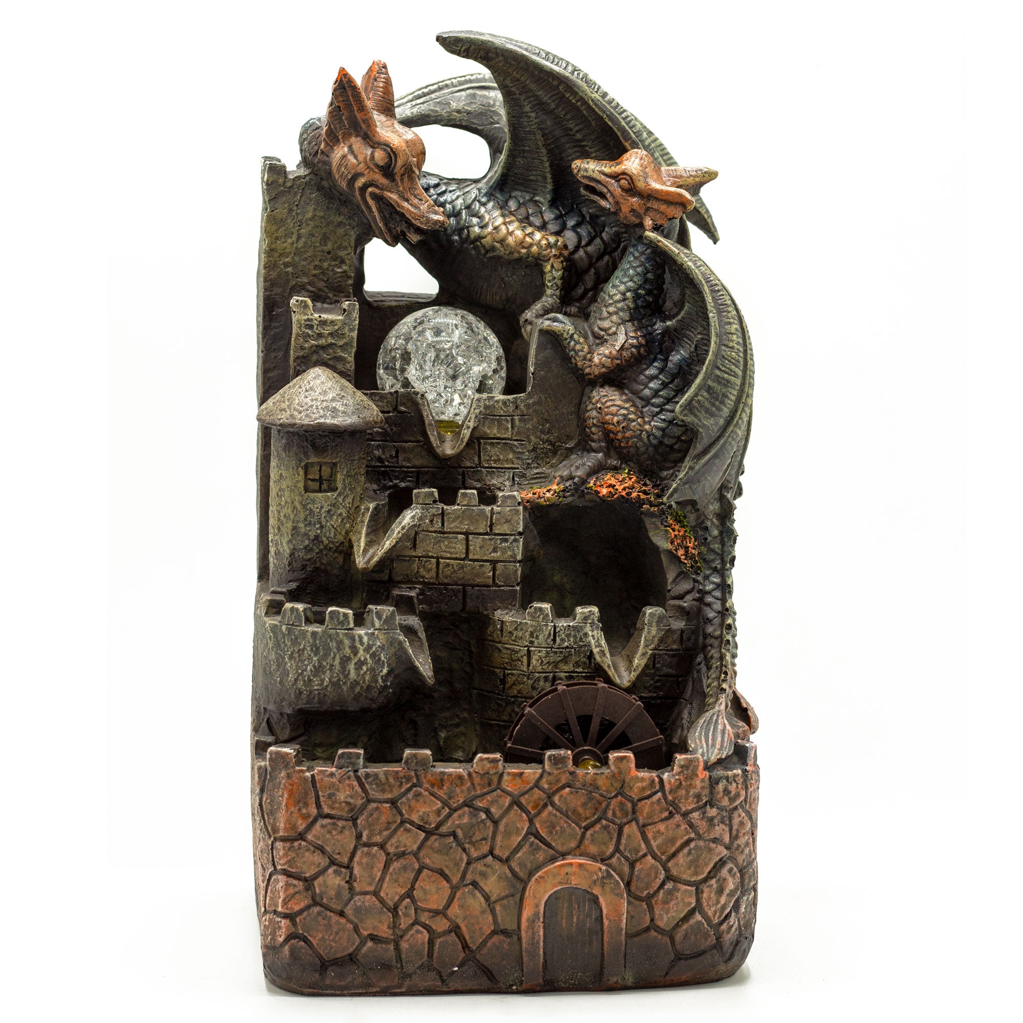 Dragons, Crystal Ball & Water Wheel Tabletop Water Feature