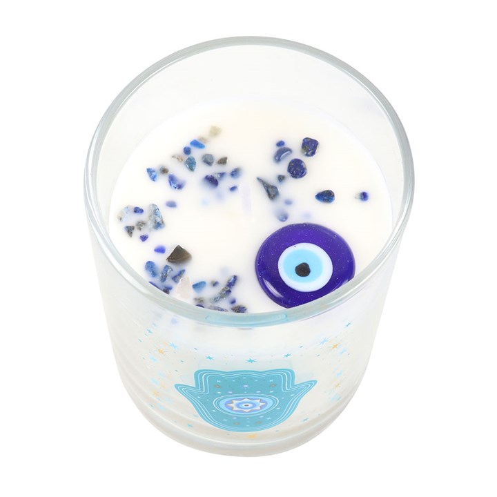 Hand of Hamsa White Rose Candle with Crystals