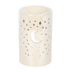 Iridescent White Moon Pillar Oil Burner and Wax Warmer
