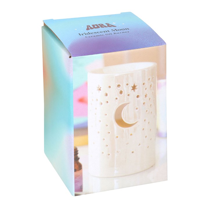 Iridescent White Moon Pillar Oil Burner and Wax Warmer