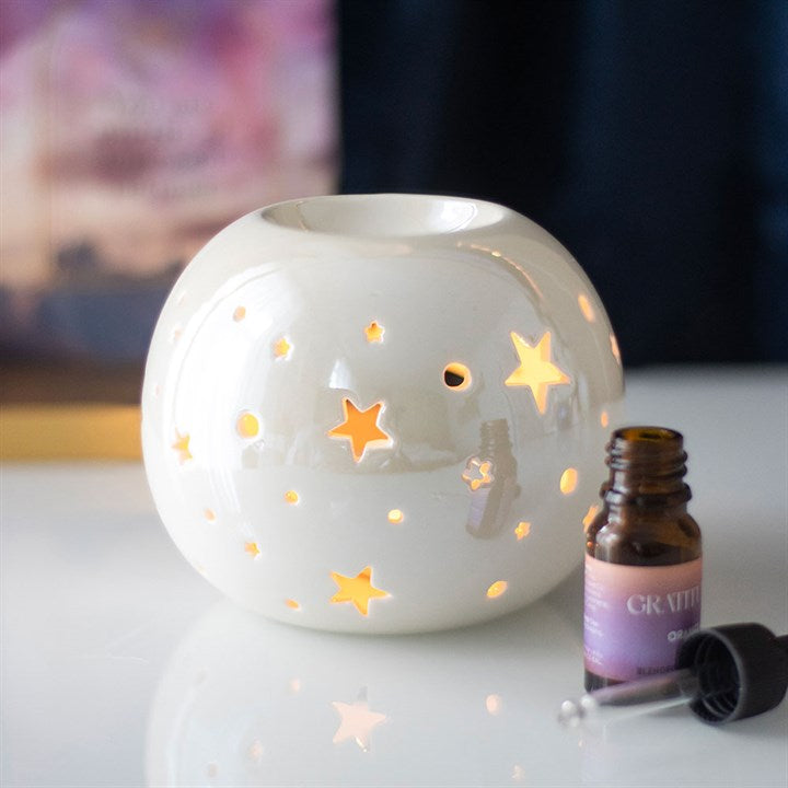 Eleanoras White Iridescent Star Oil Burner & Wax Warmer Oil Burners