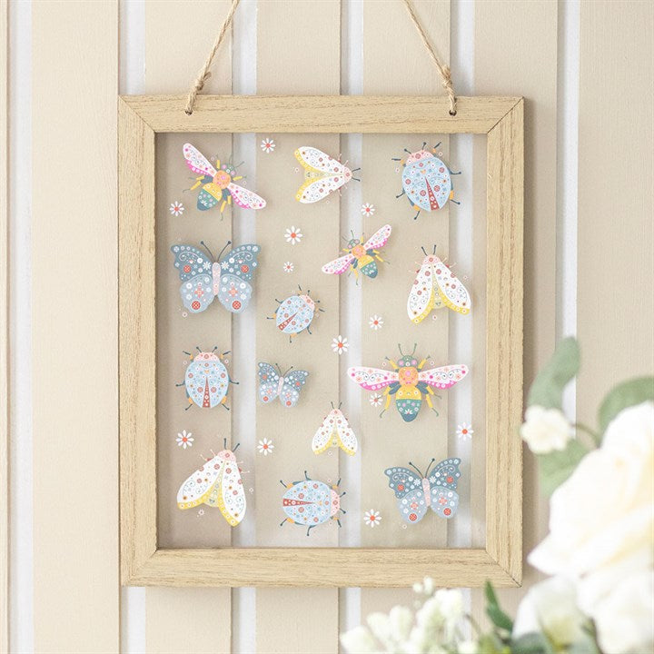 Eleanoras Floral Bug Print Glass Wall Hanging 