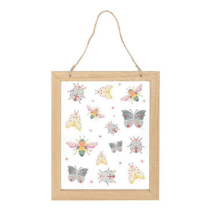 Eleanoras Floral Bug Print Glass Wall Hanging 