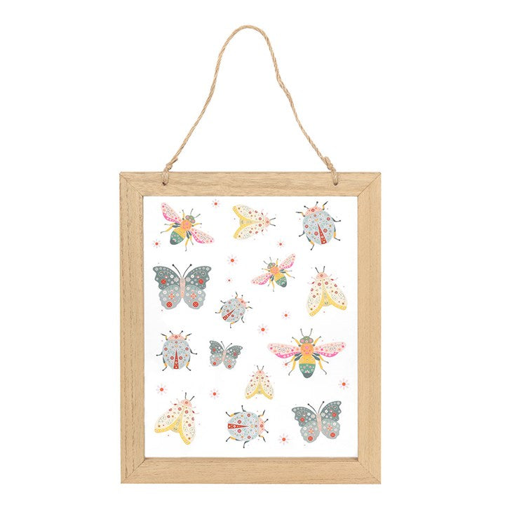 Eleanoras Floral Bug Print Glass Wall Hanging 