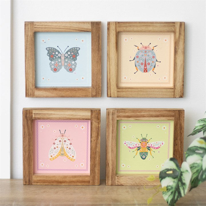Eleanoras Set of 4 Floral Bug Framed Wall Art Prints 