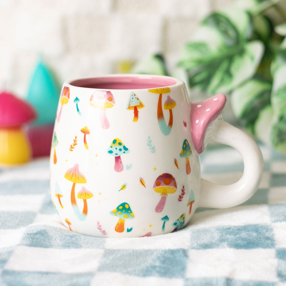 Eleanoras Funky Fungi Print Mug With Mushroom Handle Mugs