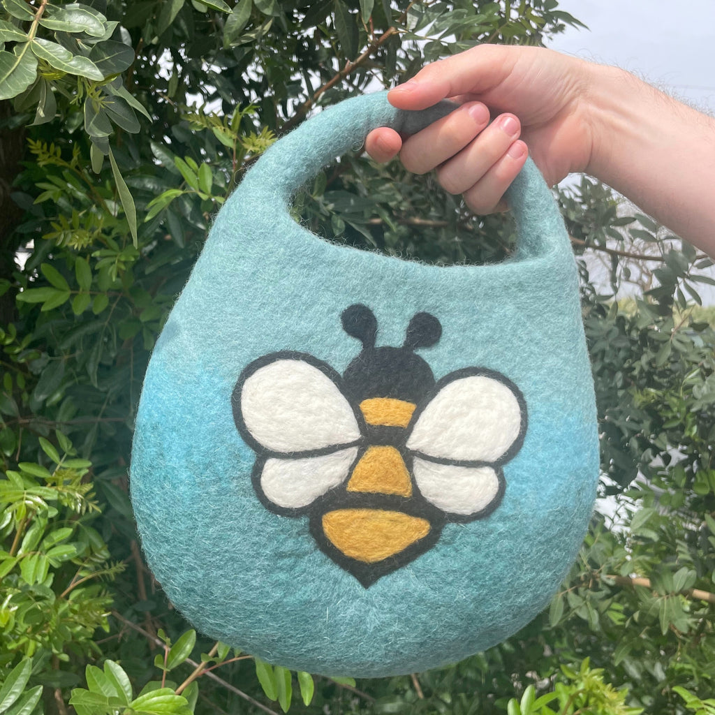 Bee Blue Green Water Felted Bag