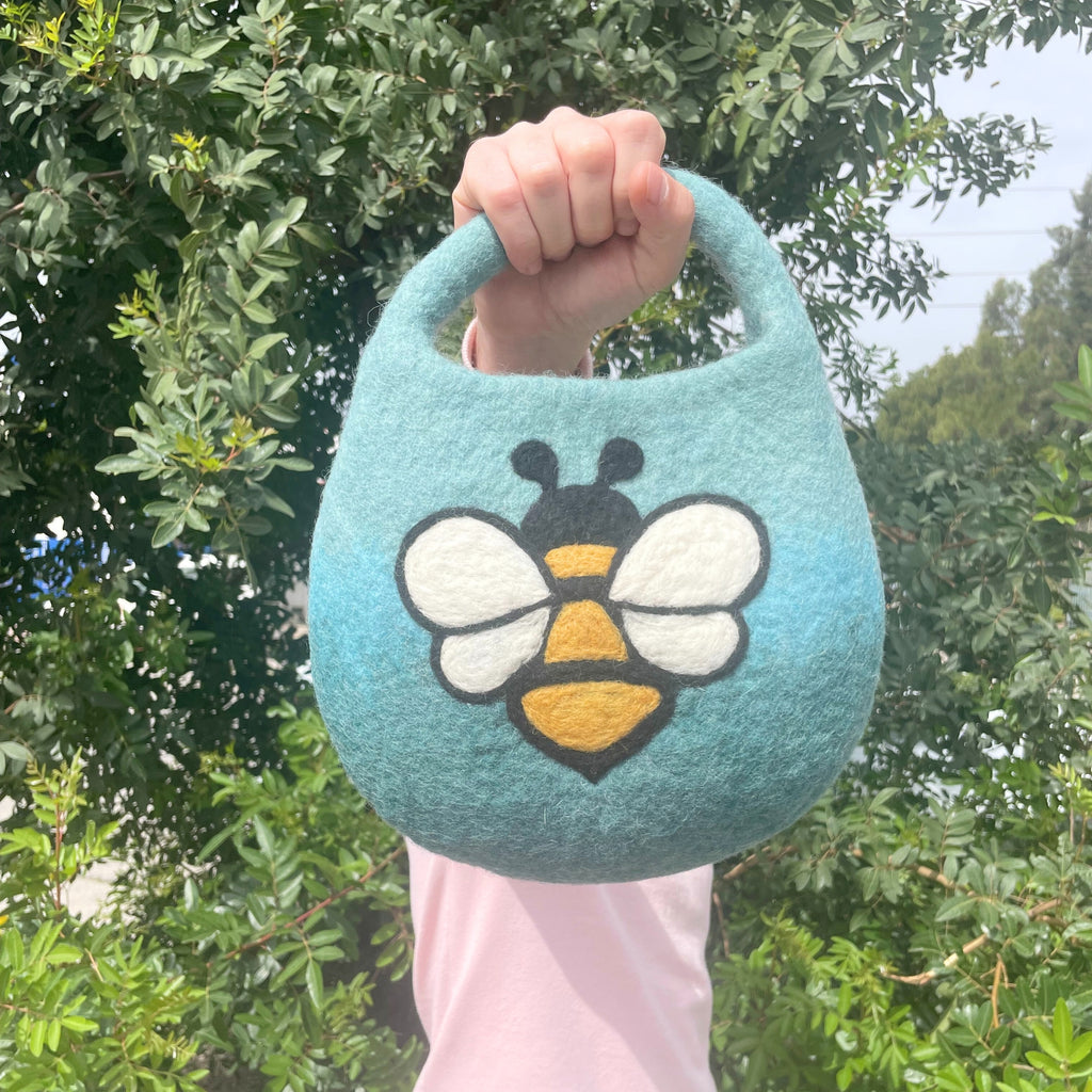 Bee Blue Green Water Felted Bag