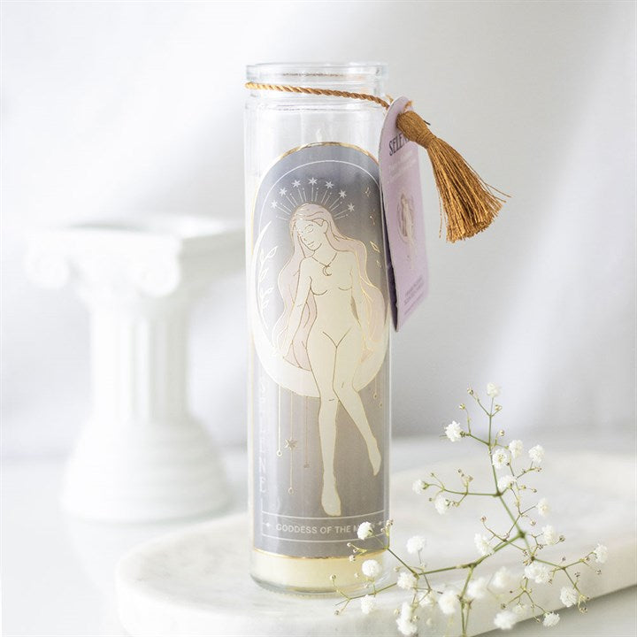 Eleanoras Selene Goddess Tube Candle with Amethyst Crystals 