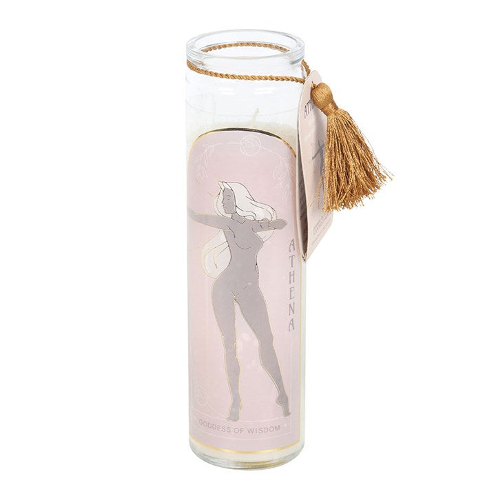 Eleanoras Athena Goddess Tube Candle with Clear Quartz Crystals 