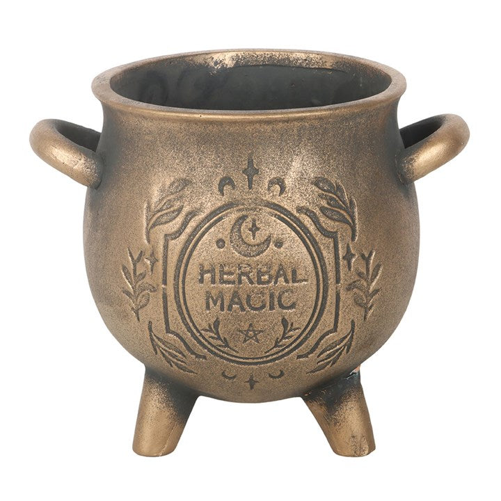 Herbal Magic Bronze Effect Terracotta Cauldron Plant Pot