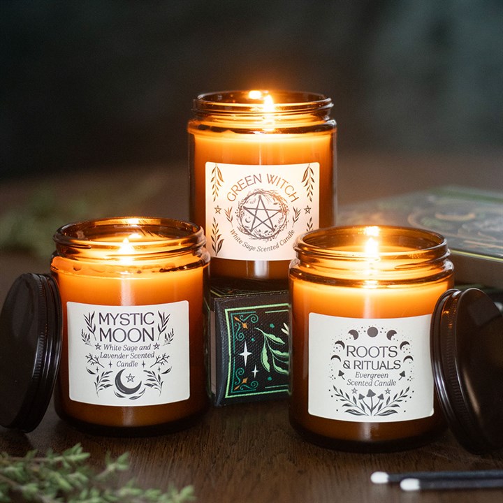 Green Witch Amber Glass Candle - White Sage
