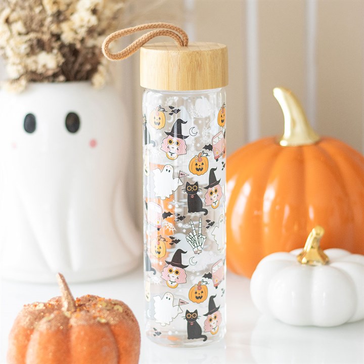 Eleanoras Groovy Ghost Print Glass Water Bottle 
