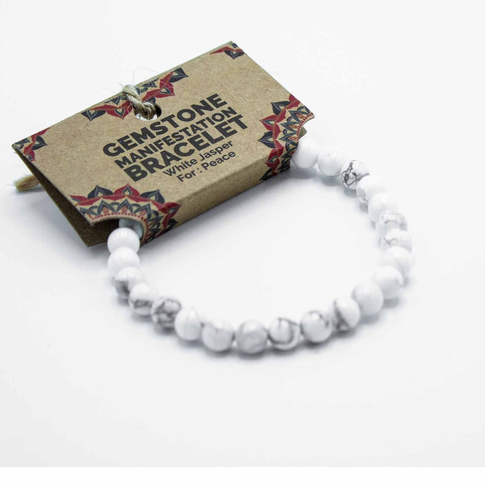 White Jasper Gemstone Manifestation Bracelet  Peace