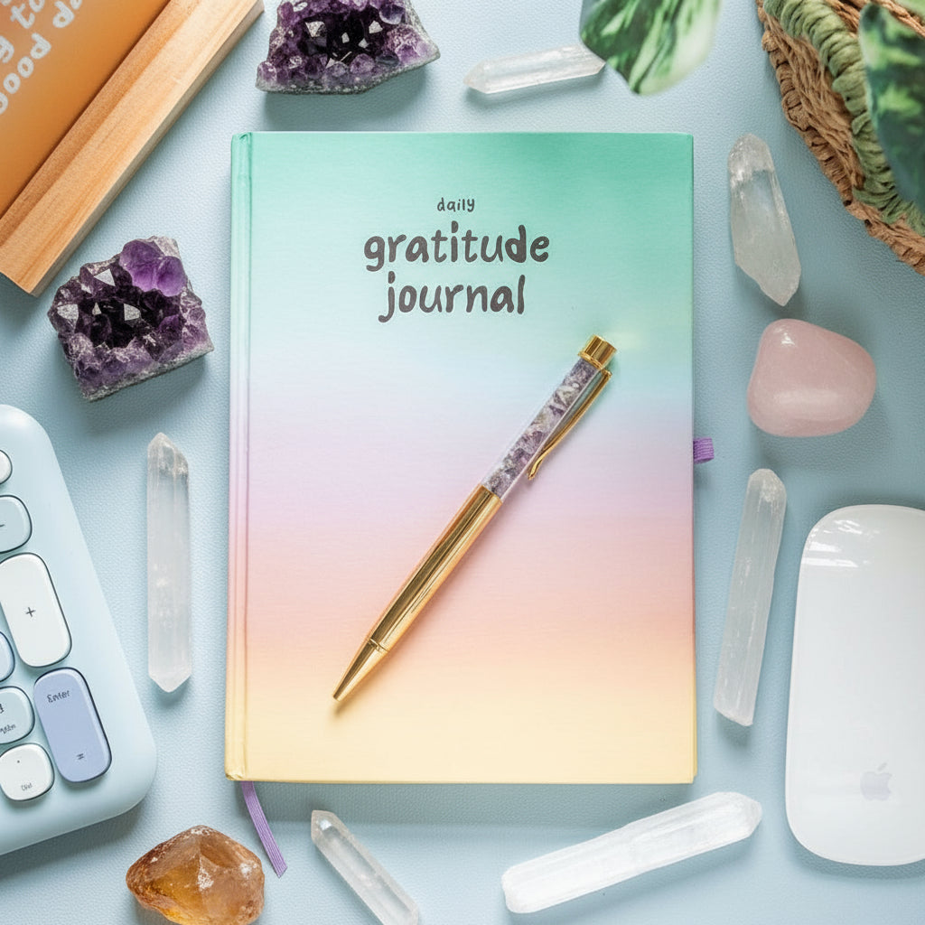 Eleanoras Multi Coloured Gratitude Journal With Amethyst Pen Notebooks & Journals
