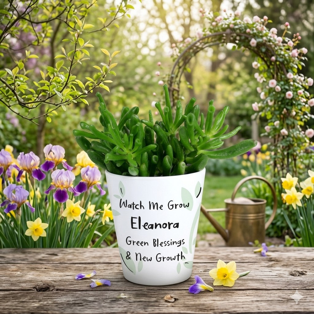 Personalised Botanical Leaf Pattern Plant Pot with Drainage