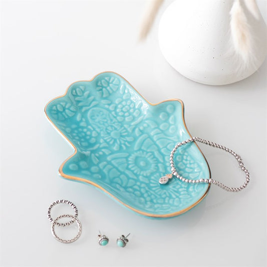 Eleanoras TURQUOISE HAMSA HAND JEWELLERY DISH Jewellery Storage