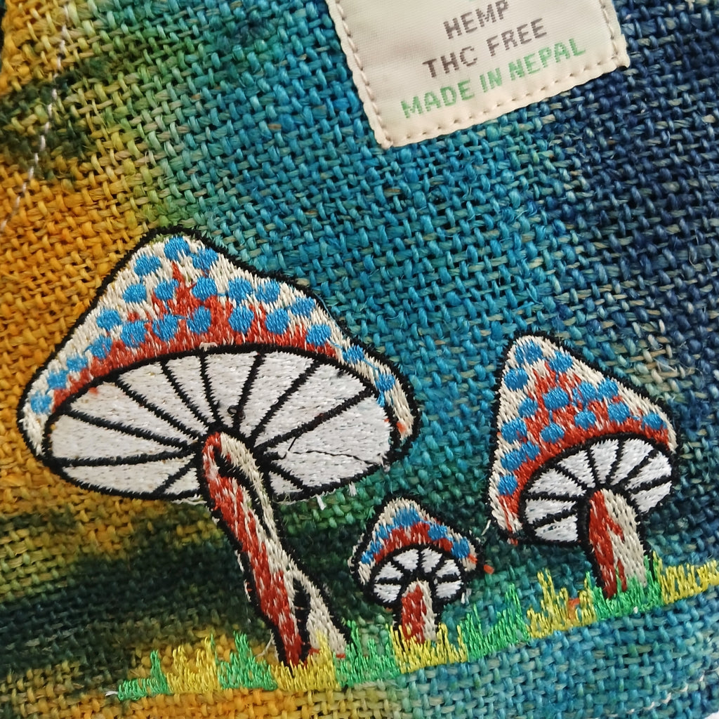 Green Mushrooms Hemp Embroidery Mushroom  Bag