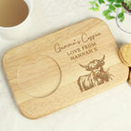 Eleanoras Personalised Highland Cow Wooden Coaster Tray Trays